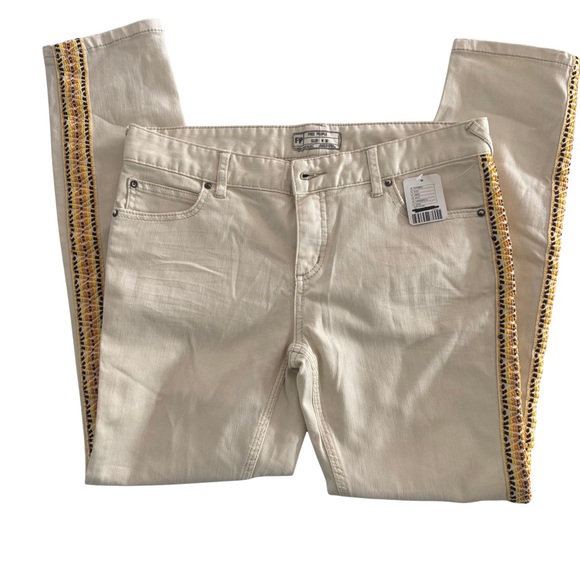 Free People Denim - Free People Embroidered Side-Stripe Jeans Ivory W30| Mid Rise Skinny NWT